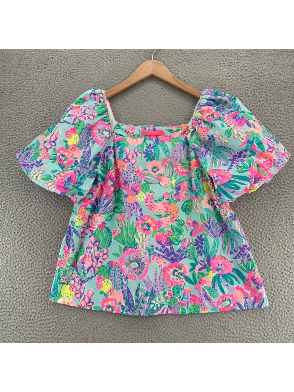 Lilly Pulitzer Top Womens Large Lettie Me And My Zesty Floral Fruit Puff Sleeve